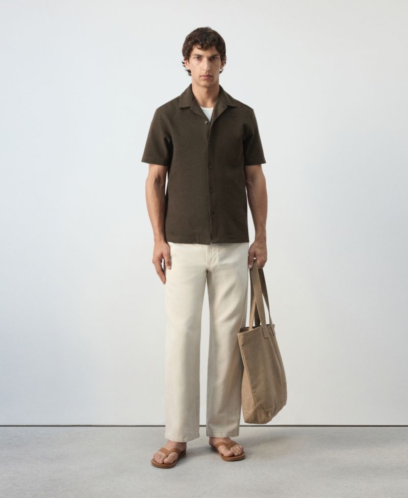 Men's Textured Cotton-Blend Short-Sleeve Button-Down Shirt