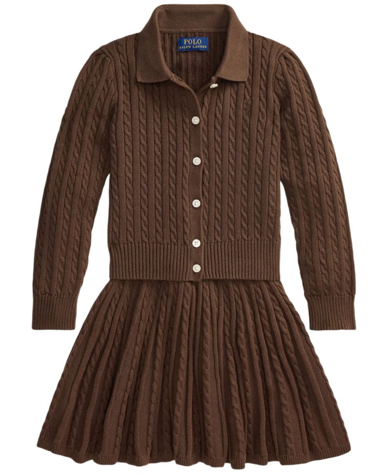 Girls' 2T-6X Cotton Polo Cardigan and Skirt, 2-Piece Set