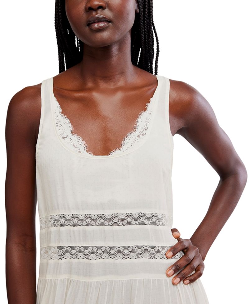 Women's Scoop Neck Voile & Lace Midi Dress