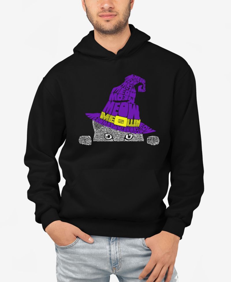 Men's Peeking Witch Cat Word Art Hooded Sweatshirt