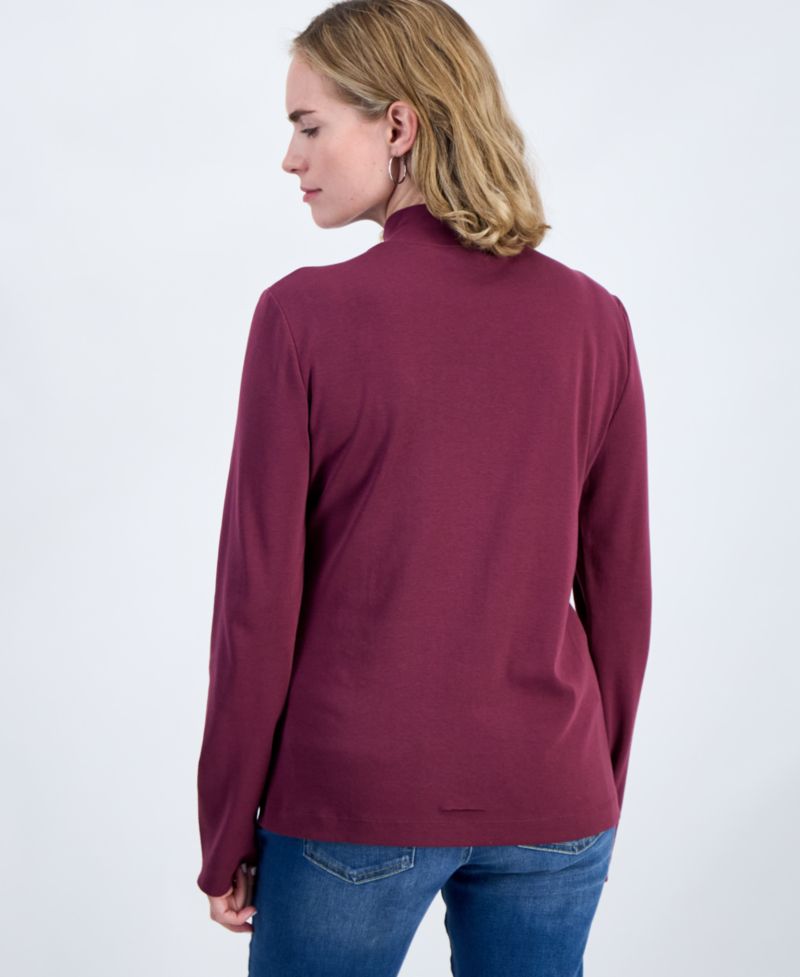 Petite Mock-Neck Cotton Long-Sleeve T-Shirt