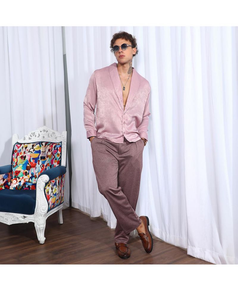 Men's Flamingo Pink Shawl Collar Shirt