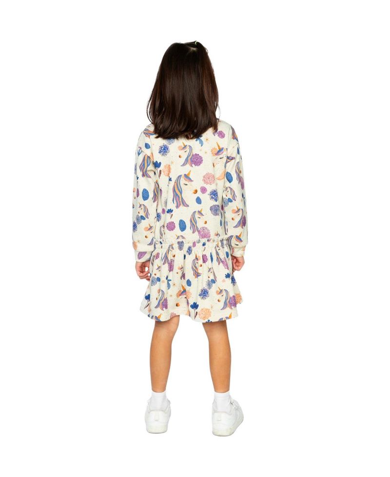 Little and Big Girl 6-12Y French Terry Dress Unicorn Print