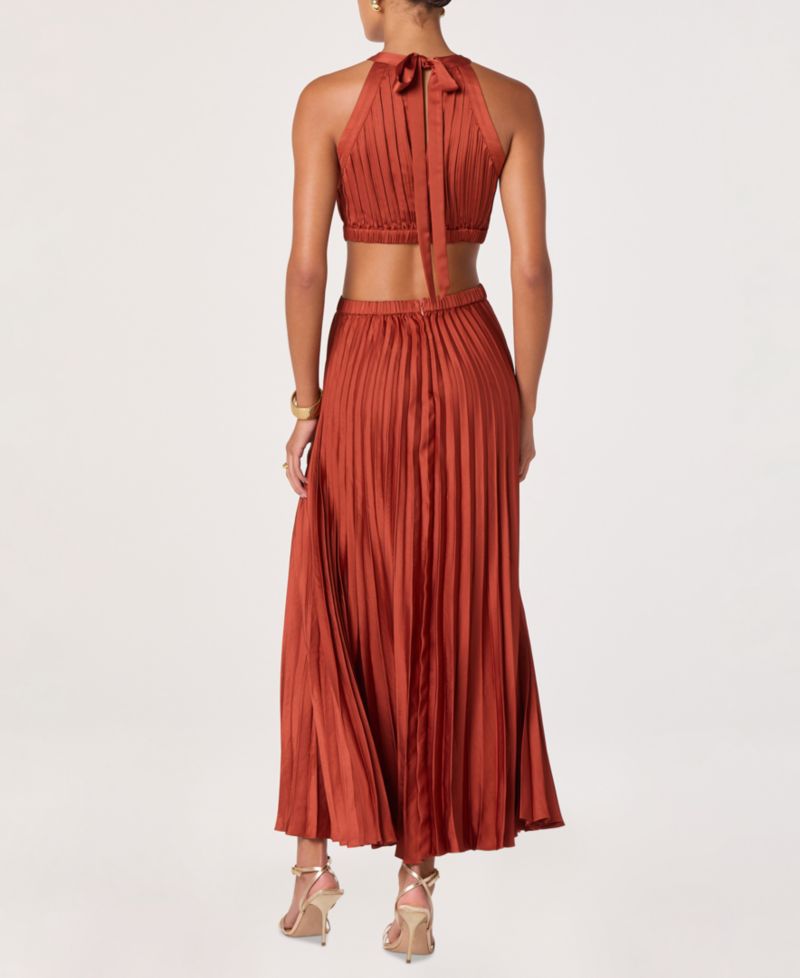 Women's Halter Neck Pleated Midi Dress