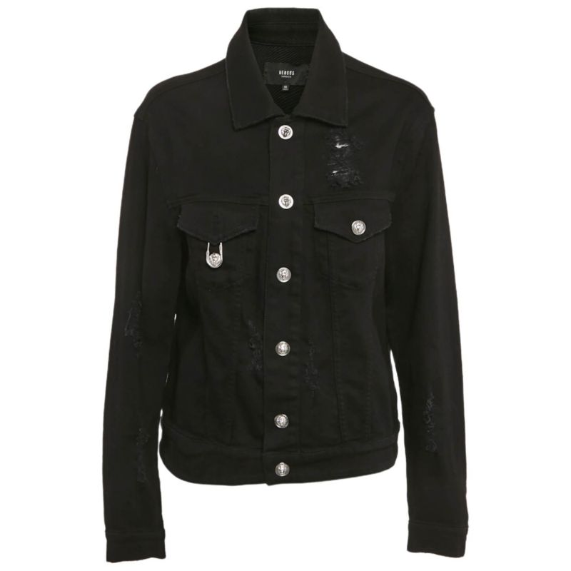 Women's Pre-Owned Versus Versace Black Distressed Denim Button Detail Jacket