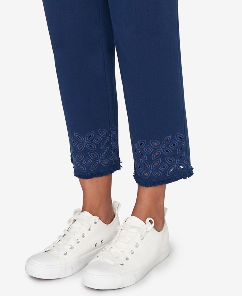 Women's Mykonos Geometric Embroidered Super Stretch Denim Ankle Pant