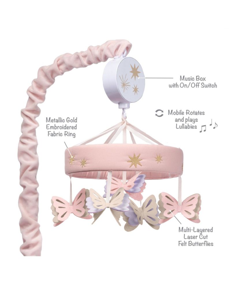 Lambs and Ivy Butterfly Dreams Pink/Purple Musical Baby Crib Mobile Soother Toy