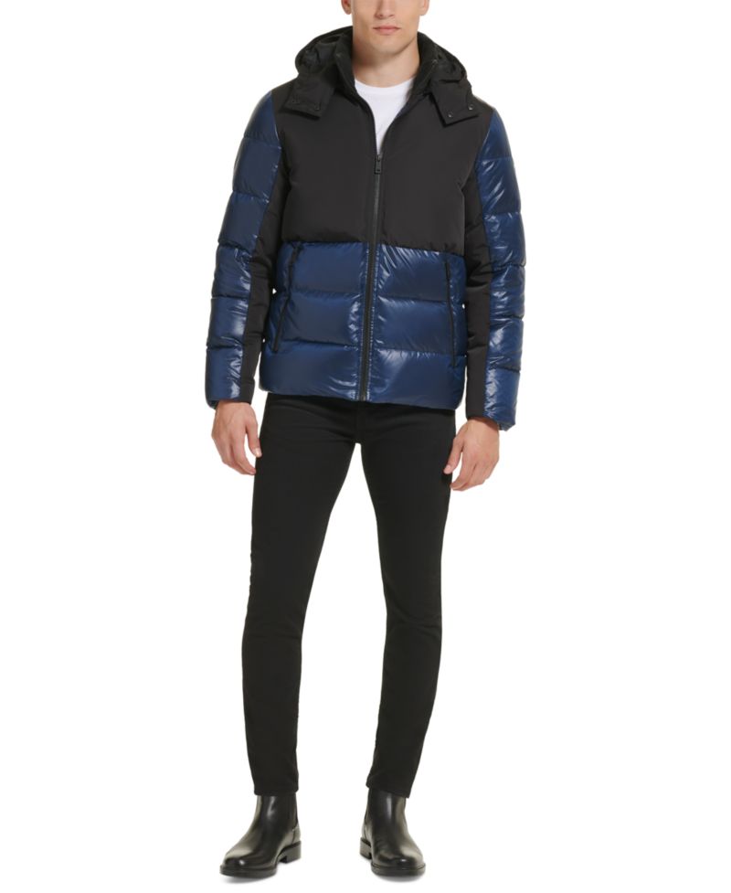 Men's Colorblock Mixed-Media Puffer Jacket