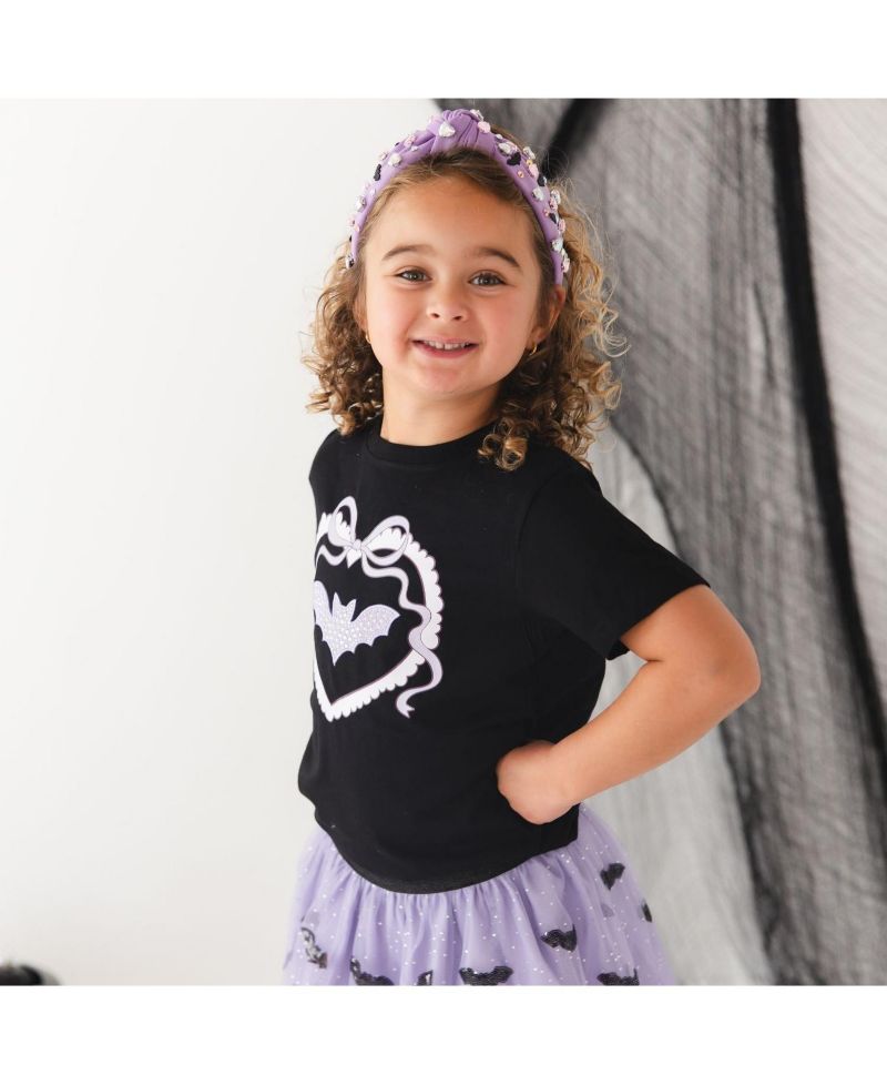 Girls' 4-16 Rhinestone Bat Patch Halloween Short-Sleeve T-Shirt