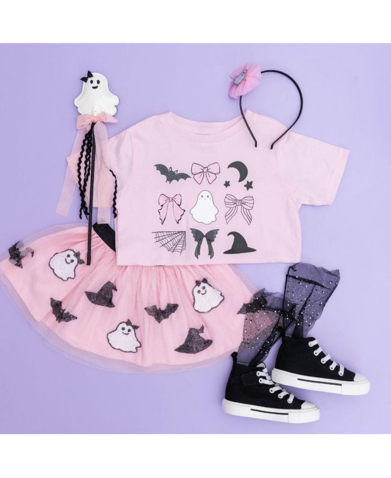 Little and Big Girls Spooky Coquette Halloween Short Sleeve T-Shirt