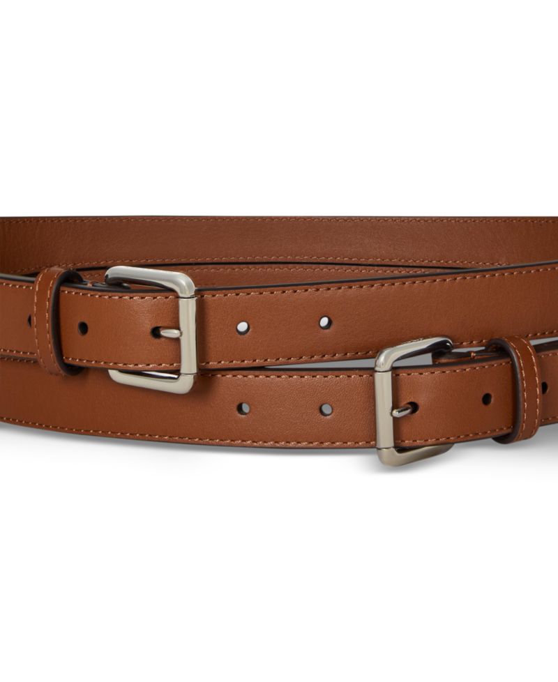 Double-Buckle Stacked Wide Leather Belt