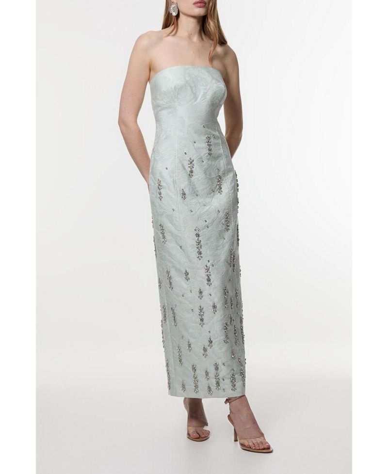 Crystal Embellished Strapless Midi Dress