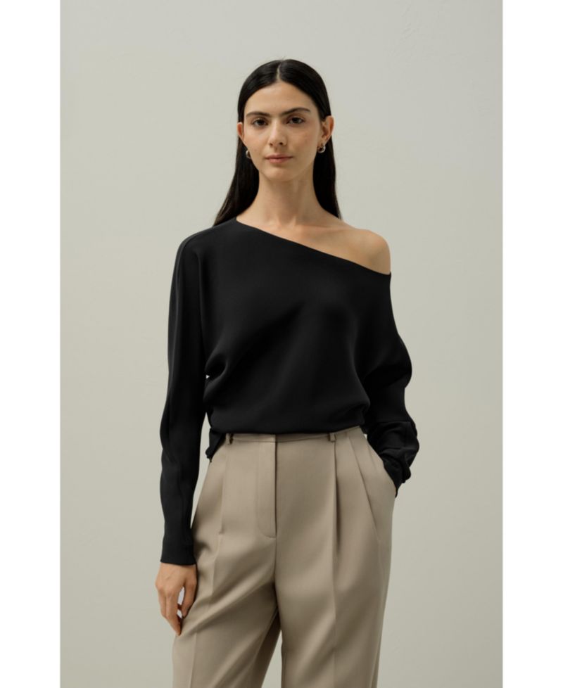 Women's Long Sleeve Gathered Silk Top