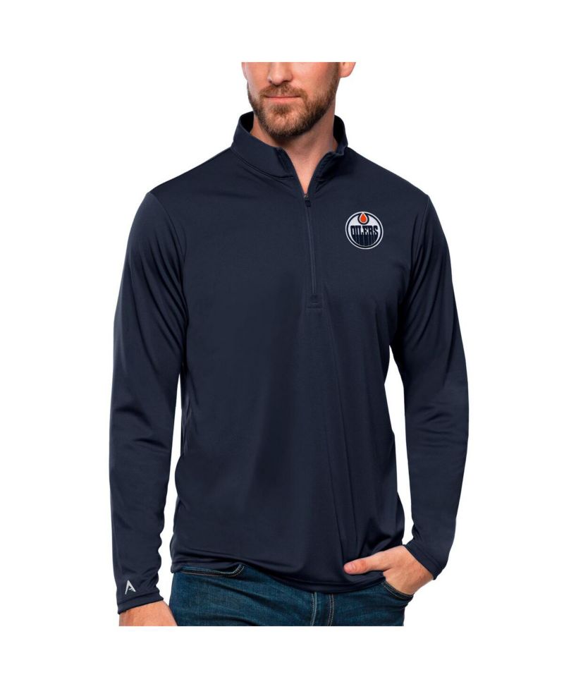 Men's Navy Edmonton Oilers Tribute Quarter-Zip Pullover Sweatshirt