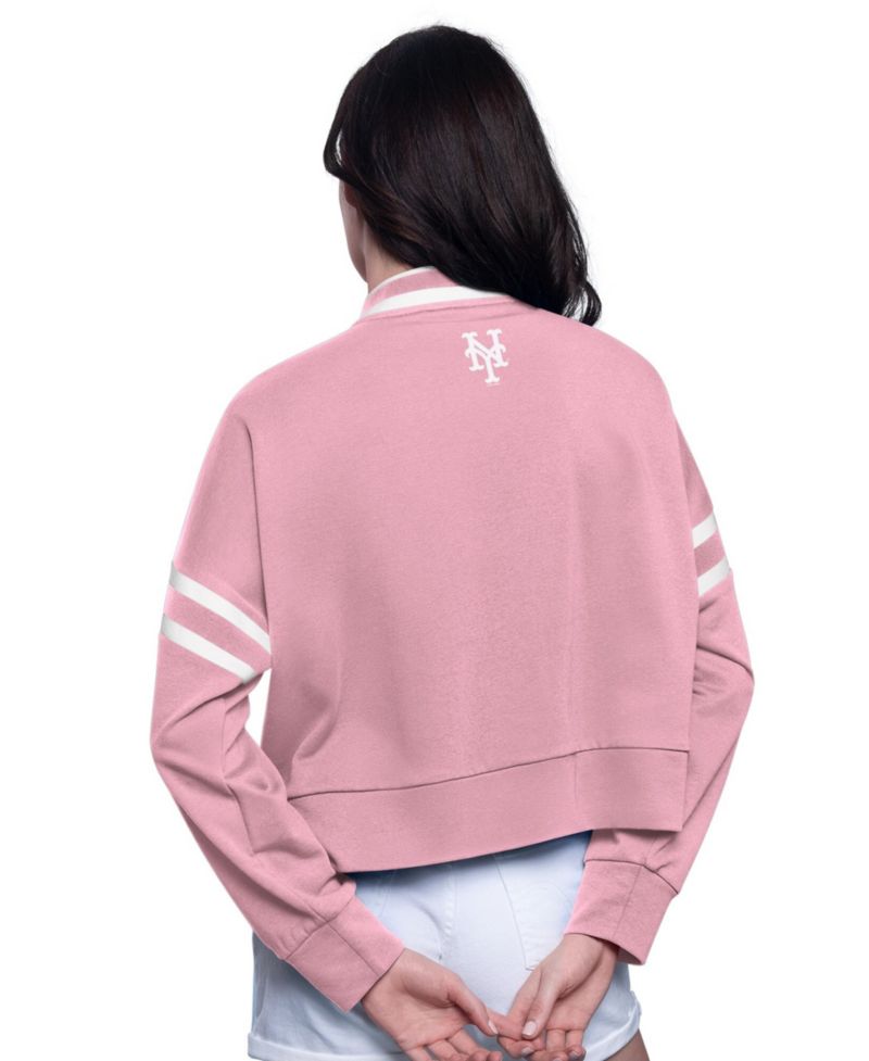 Women's Starter Pink New York Mets Power Play Cropped Pullover Sweatshirt