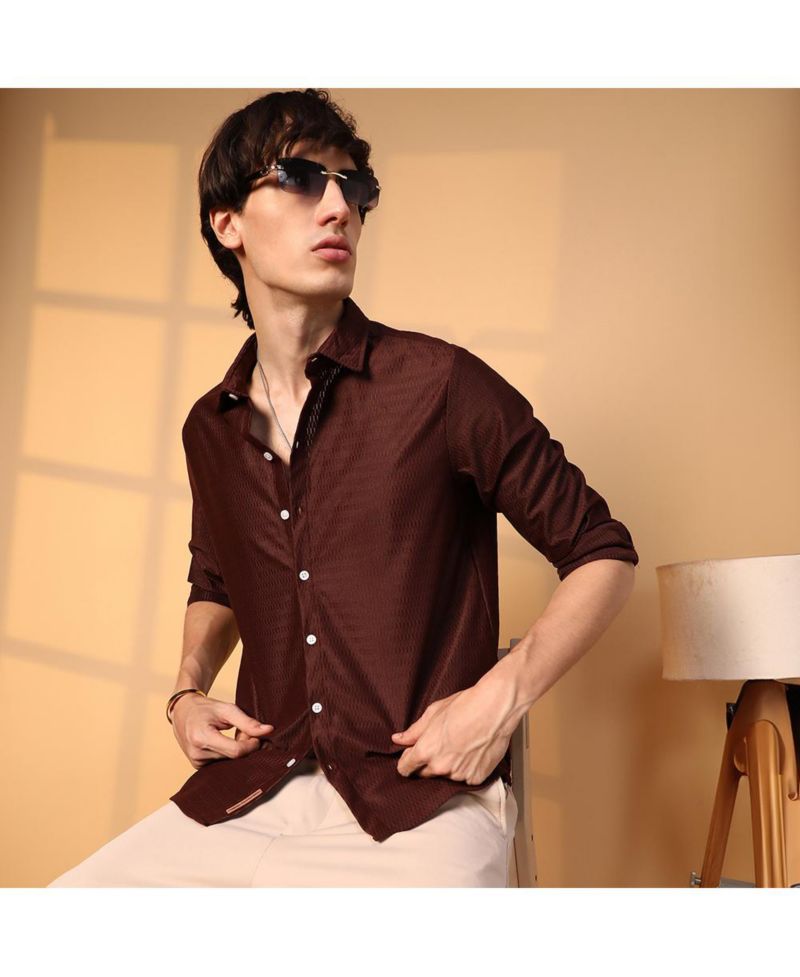 Men's Chocolate Brown Solid Honeycomb Shirt