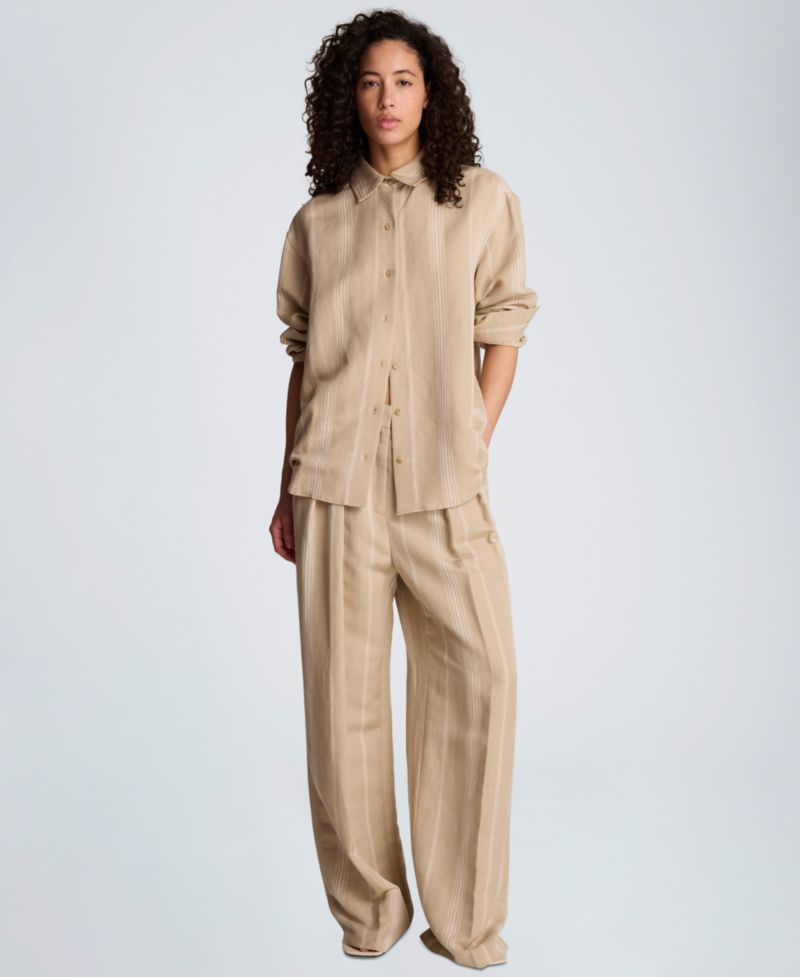 Women's Drop Shoulder Linen Boyfriend Shirt