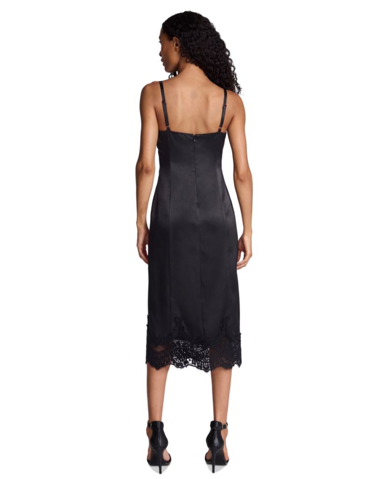 Women's Contrast Lace Trim V-Neck Midi Dress