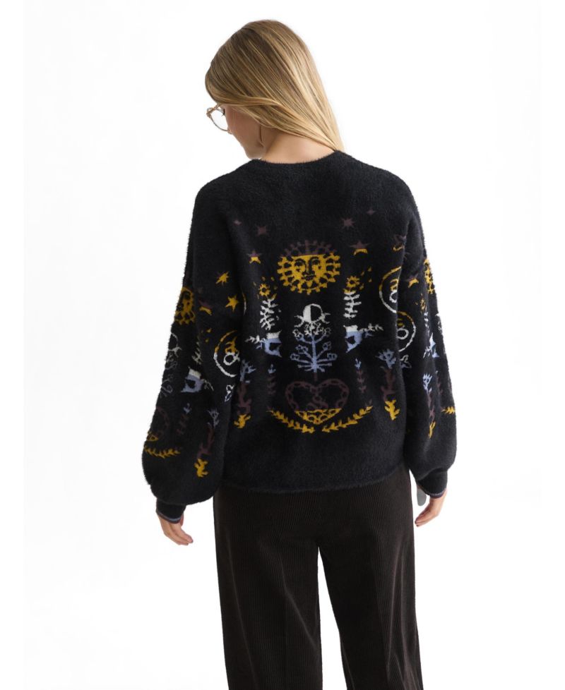 Women's Jacquard Oversized Crewneck Pullover Sweater