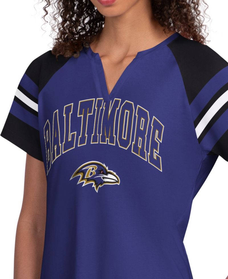 Women's Baltimore Ravens Game On Notch Neck Raglan Sleeves T-Shirt