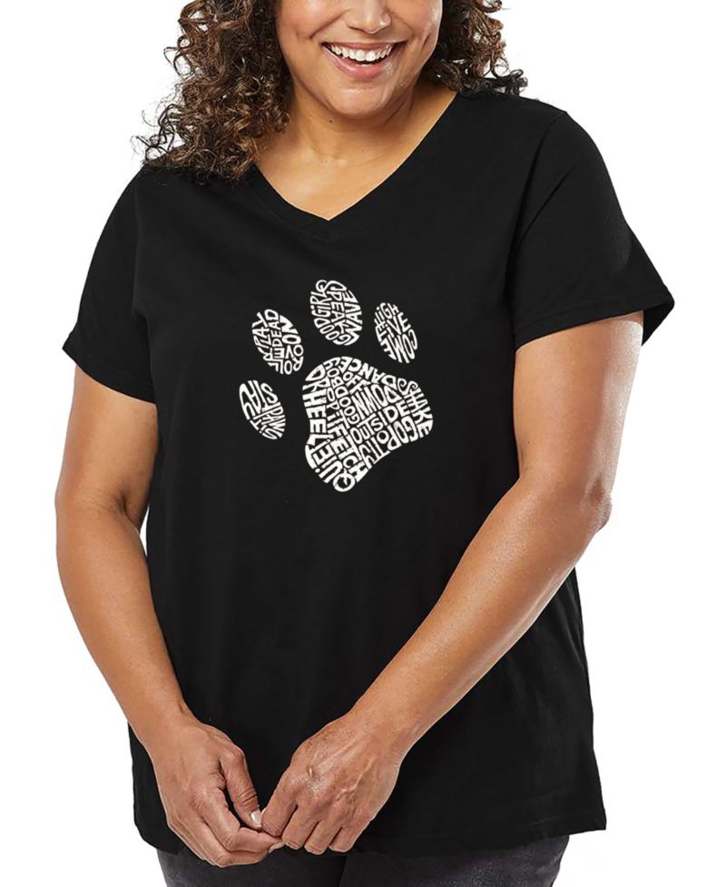 Plus Size Dog Paw Word Art V-Neck T-Shirt