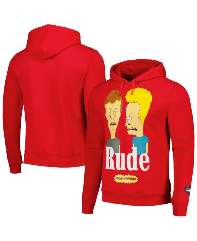 Men's and Women's Red Beavis and Butt-Head Rude Pullover Hoodie