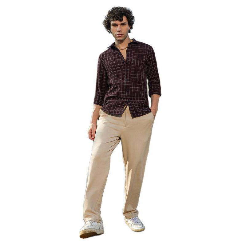Men's Mocha Brown Graph-Check Shirt