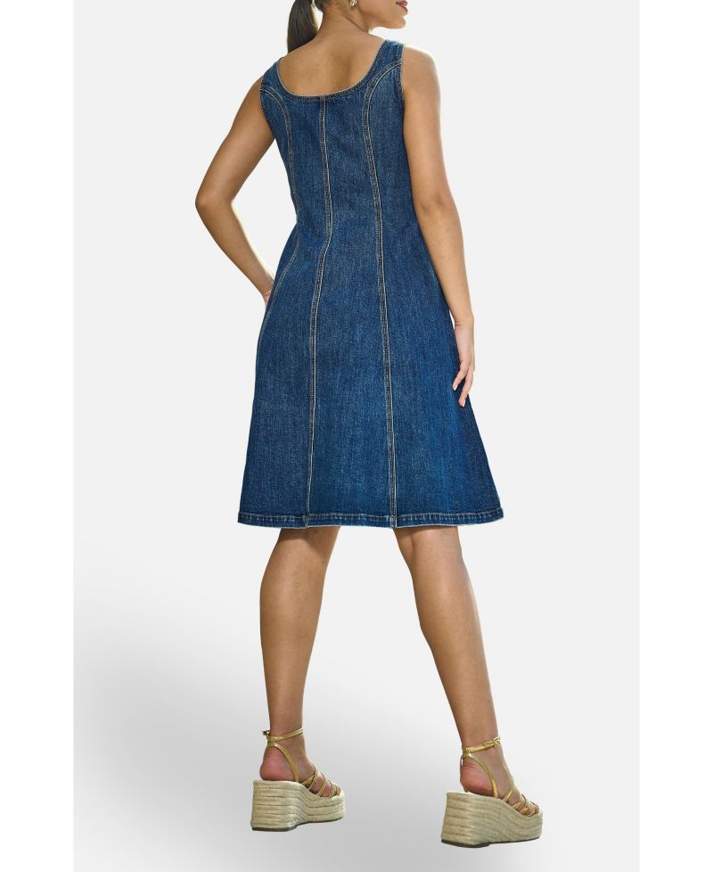 Women's Stretch Denim Panel Fitted Dress