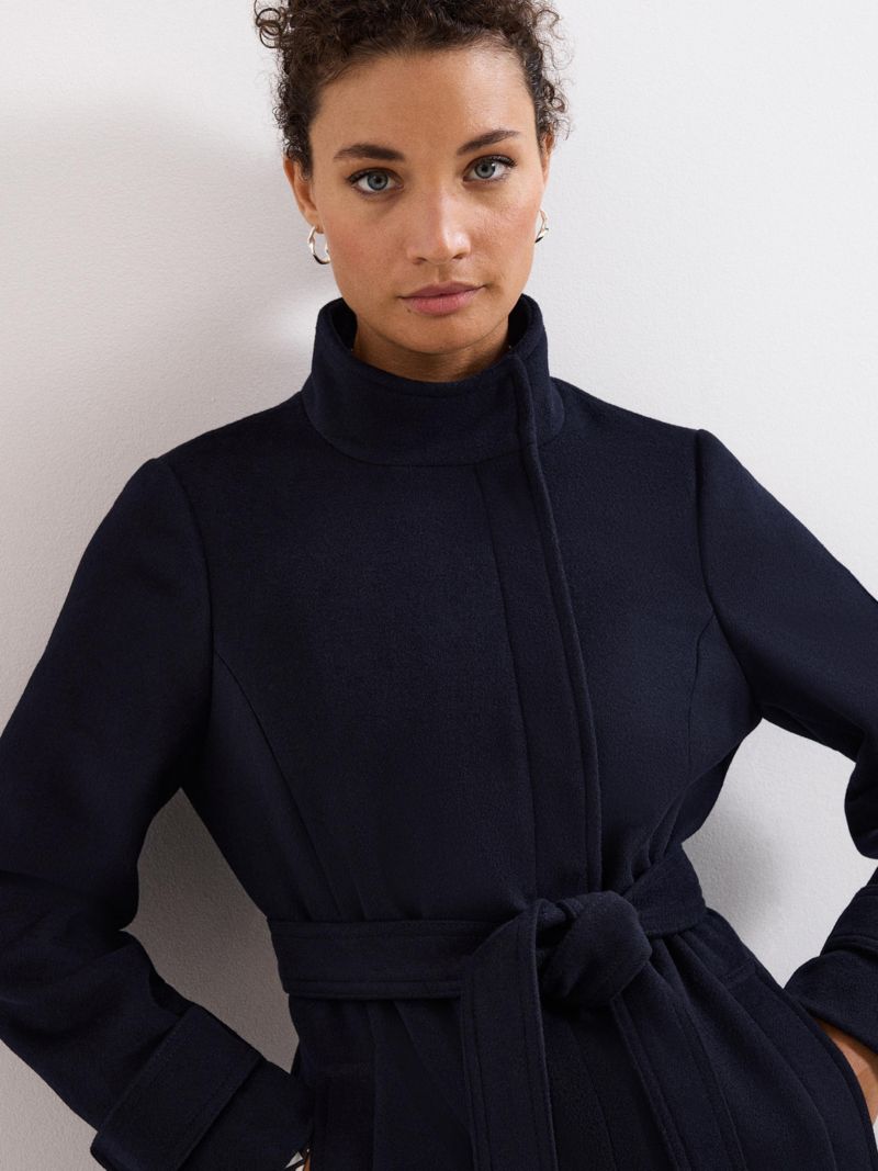 Women's Belted Funnel Collar Coat