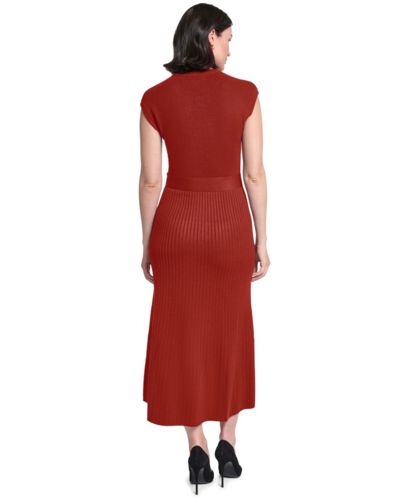Petite Belted Midi Ribbed Dress