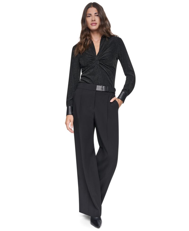 Women's High-Waisted Wide-Leg Belted Pants