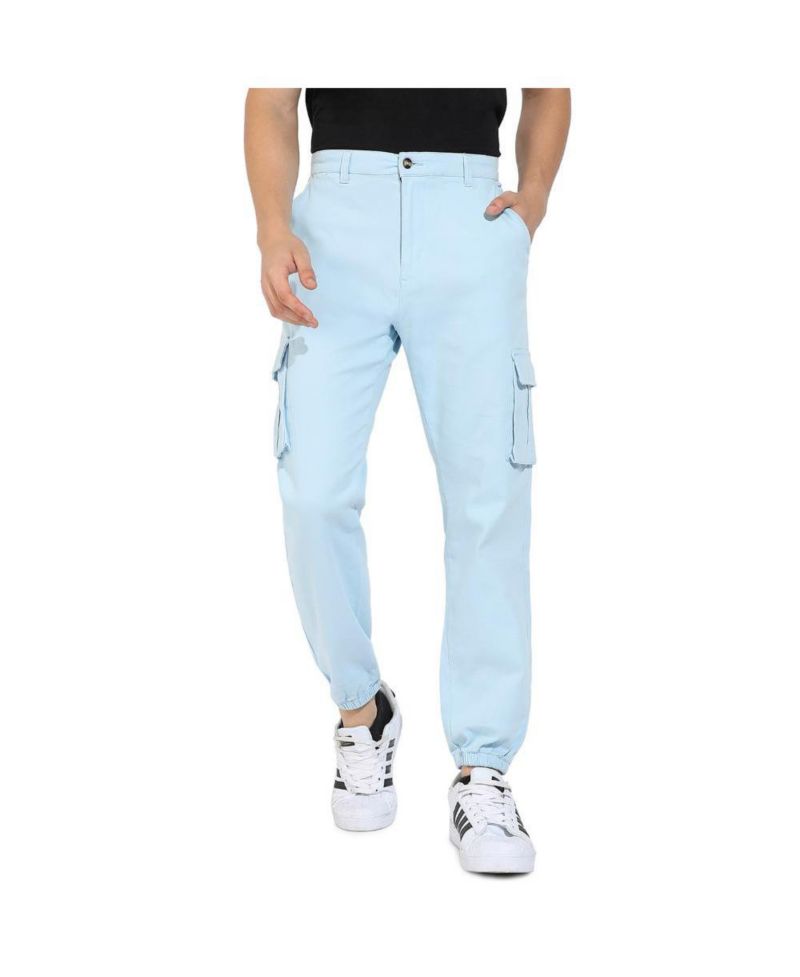 Men's Light Blue Cuffed Hem Cargo Trousers