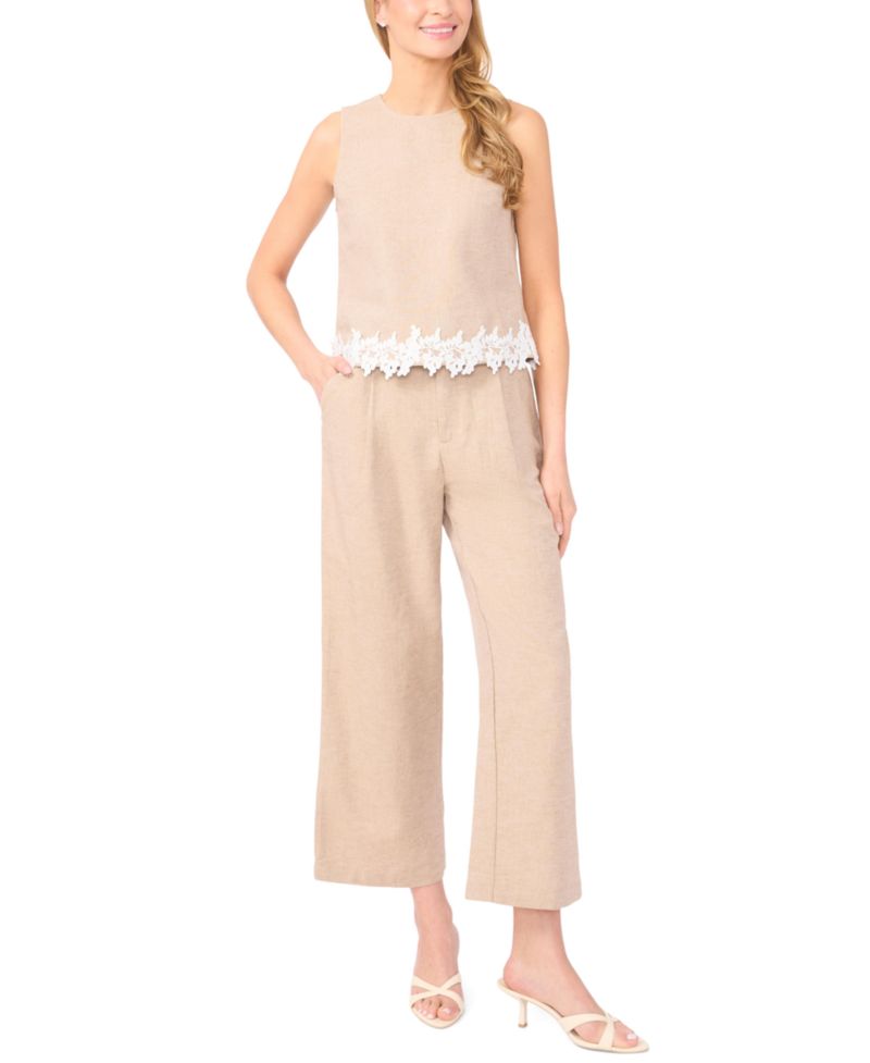 Women's Linen-Blend Sleeveless Lace Hem Top