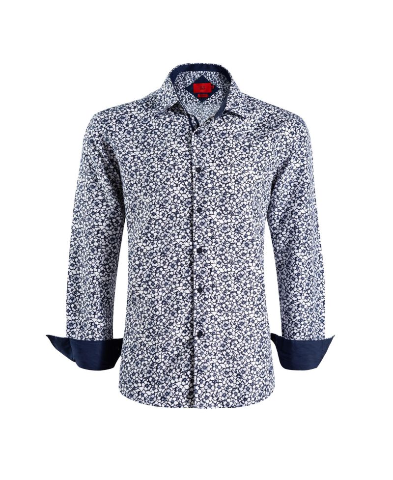 Big Boys White Slim Fit Floral Dress Shirt