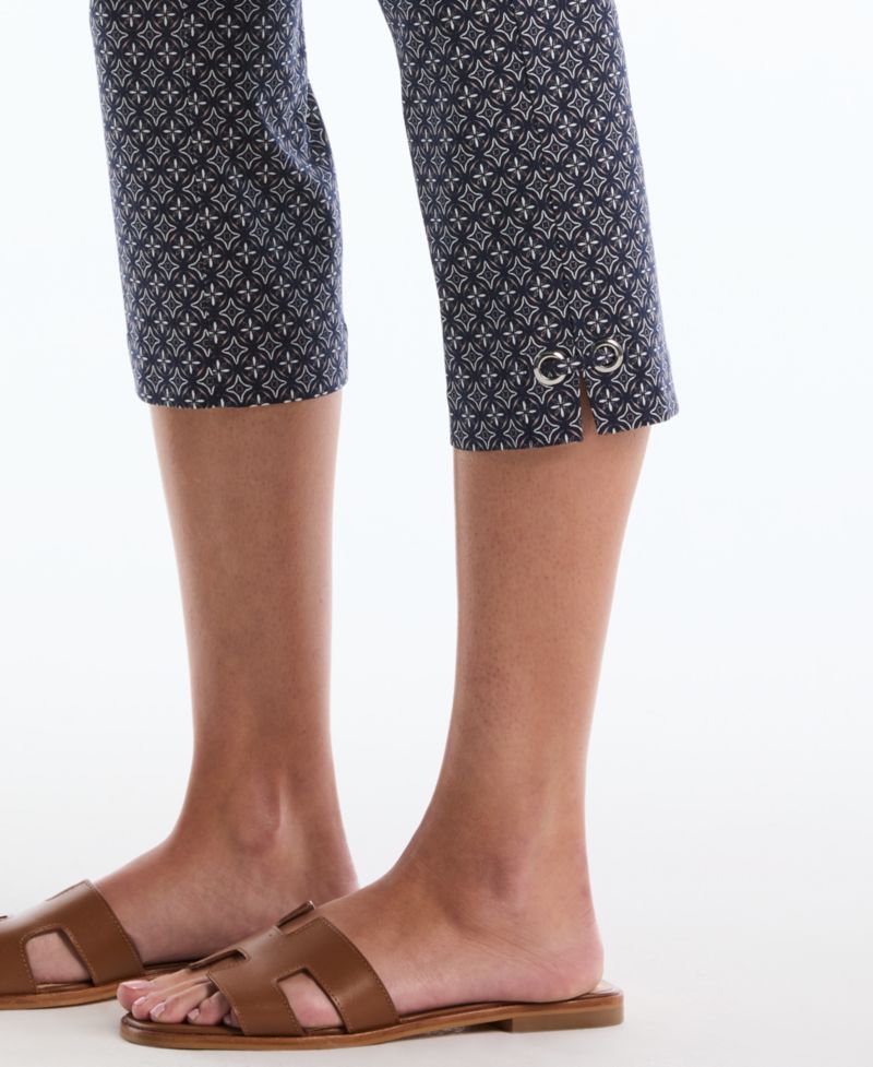 Petite Tile Print Capri Pants with Riveted Vent