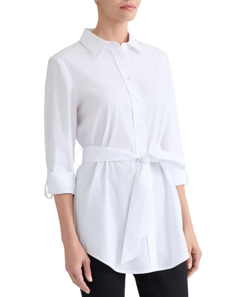Petite 3/4-Sleeve Belted Tunic Top