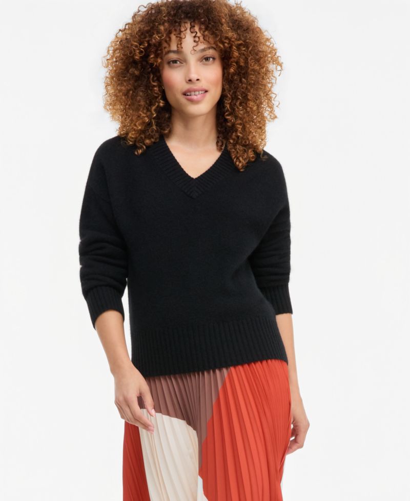 Petite 100% Cashmere V-Neck Relaxed Sweater