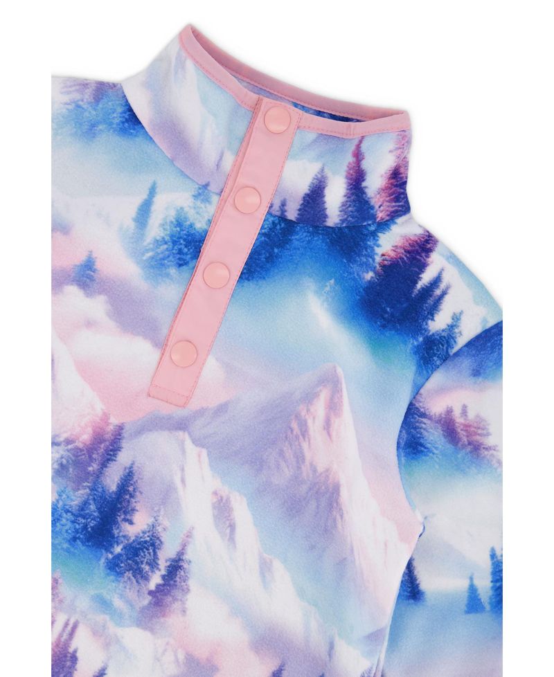 Girls' 4-16 Mid-Season Half-Zip Pullover Plush Fleece Mountain Print Jacket