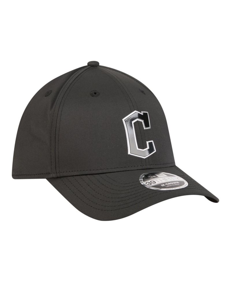 Men's Black Cleveland Guardians Metallic 39THIRTY M-Crown Flex Hat