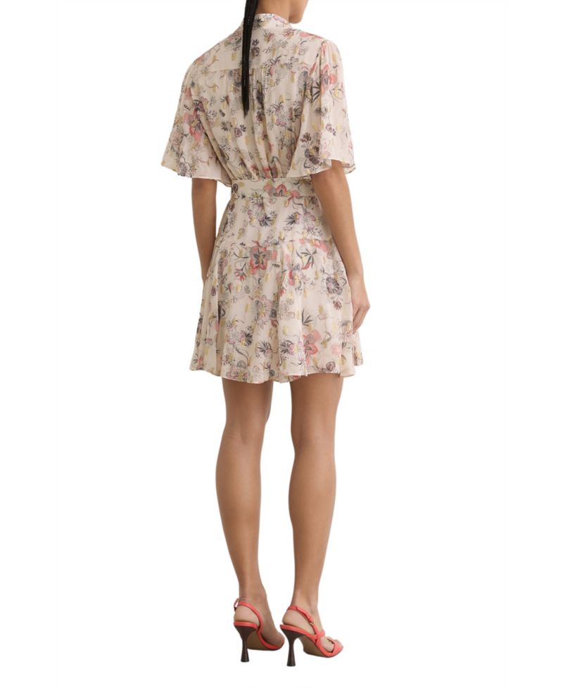 Women's Metallic-Floral Flippy Mini Dress