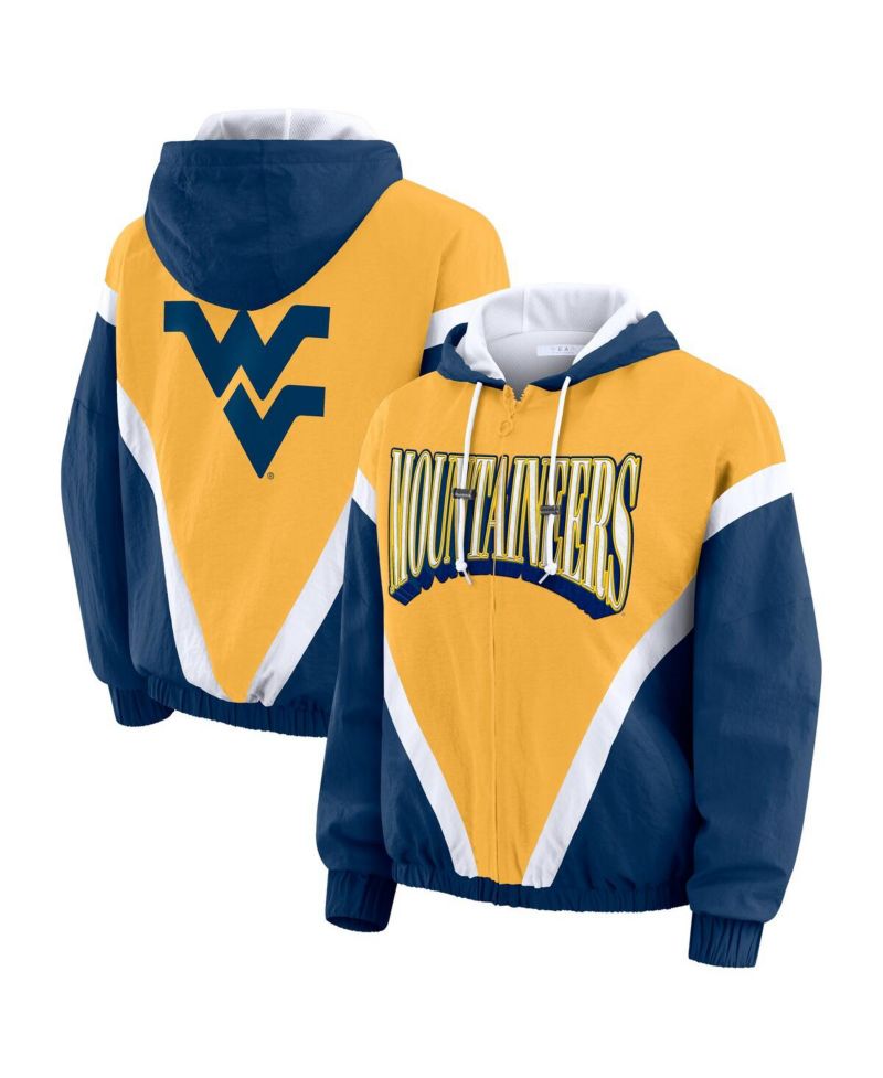 Women's Navy/Gold West Virginia Mountaineers Color Block Full-Zip Hoodie Windbreaker Jacket