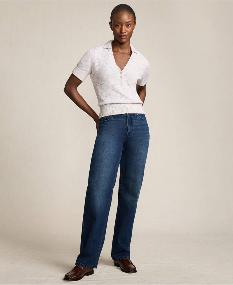 Petite Soft Denim Mid Rise Relaxed Straight Leg Jeans
