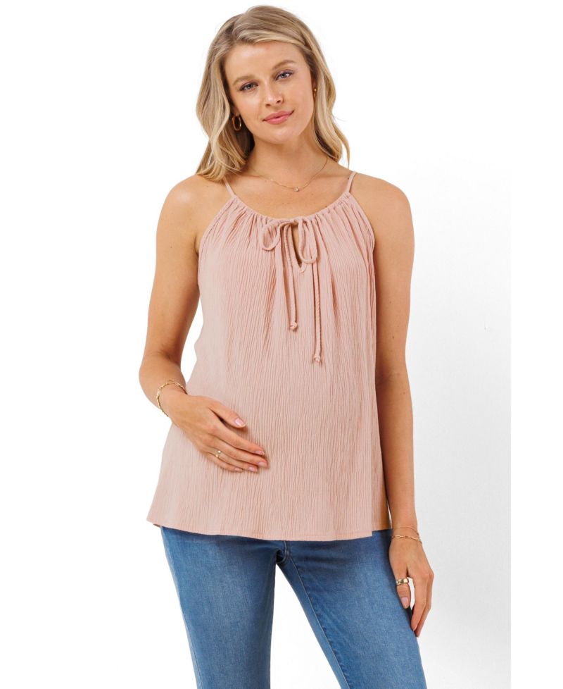 Women's Maternity Sleeveless Tie Front Scoop Neck Cami Top
