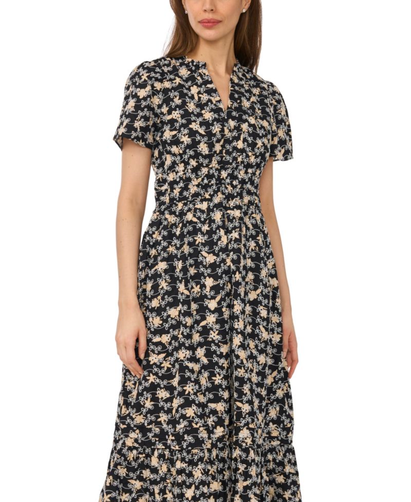 Women's Short-Sleeve V-Neck Printed Maxi Dress