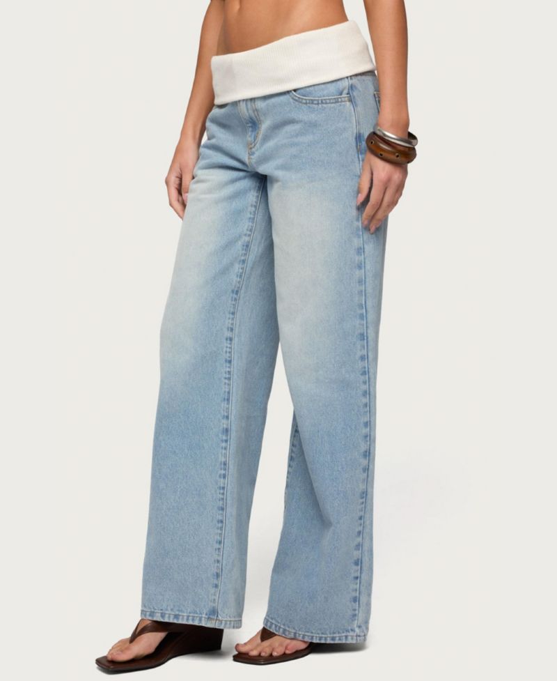 Women's Knit Foldover Low Rise Baggy Jeans