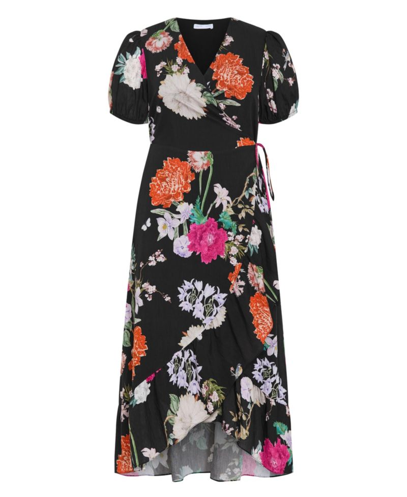 Plus Size Belle Floral-Print V-Neck Short-Sleeve Wrap Dress