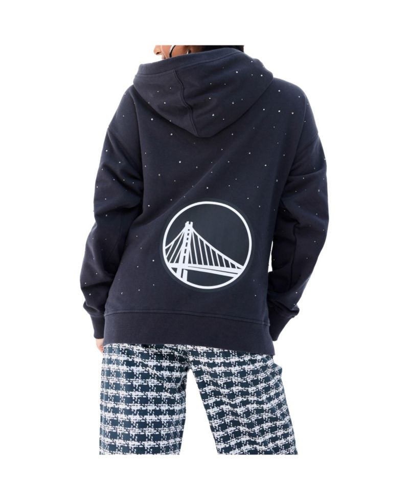 Women's Black Golden State Warriors Oversized Allover Gemstone Full-Zip Hoodie