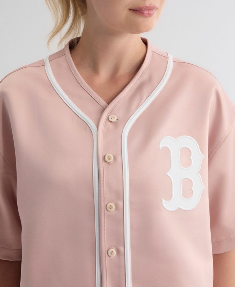 Women's Boston Red Sox Iconic Full-Button Satin Cropped Baseball Top