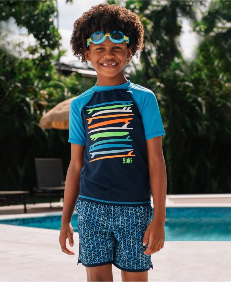 Big Boys Husky Sunshade UPF 50 Short Sleeve Solid Rash Guard