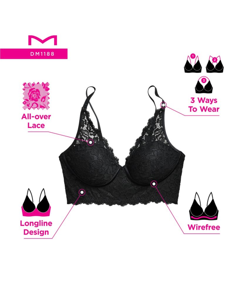 Women's Pure Comfort Lace & Mesh Longline Wireless Bralette DM1188